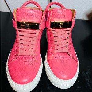 Pink Buscemi 100mm pebbled leather high top Designer Sneakers